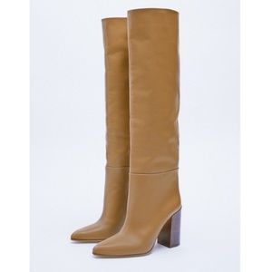 ZARA WOMAN NWT HEELED LEATHER KNEE HIGH BOOTS SIZE 37/6.5